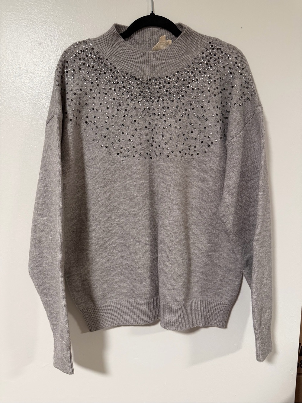 1.4.3. Story by Line Up Gray Beaded Mock-Neck Sweater